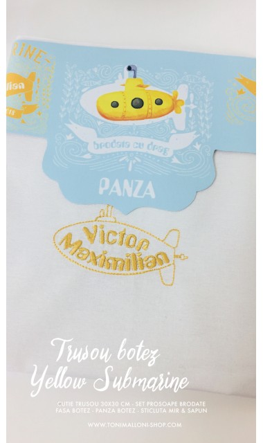 Trusou botez brodat pentru baieti cu submarinul galben, Yellow Submarine 3